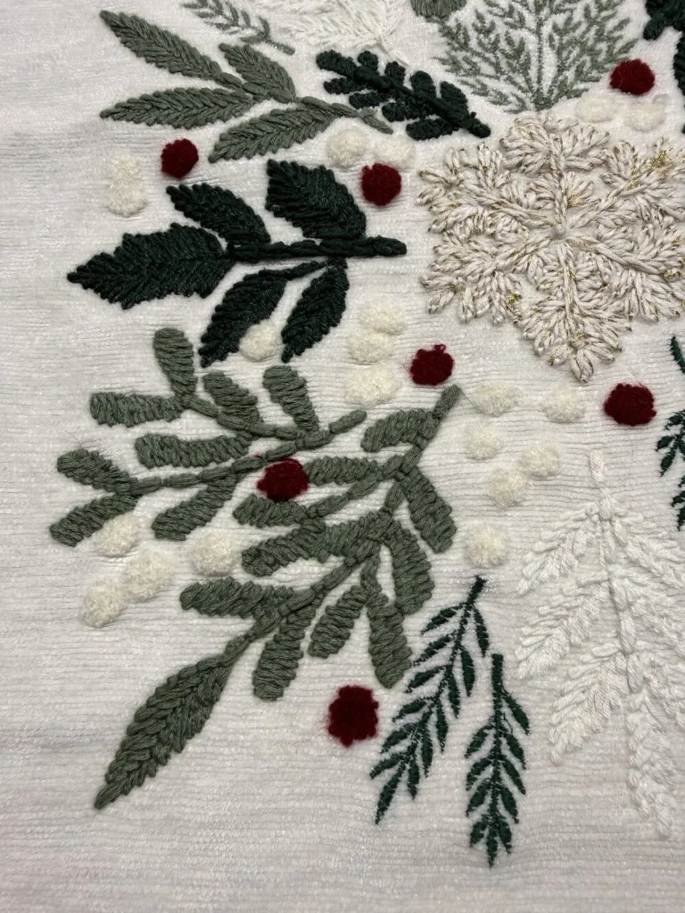 Pottery Barn 22” Embroidered Chenille Christmas Pillow Cover Holly Snowflake